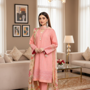 Saadia Ahmed LWSU-25CK303 ChikanKari Peach