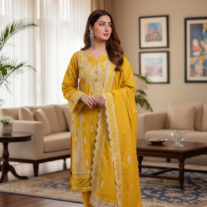 Saadia Ahmed LWSU-25CK306 ChikanKari Mustard