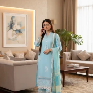Saadia Ahmed LWSU-25CK305 ChikanKari Blue