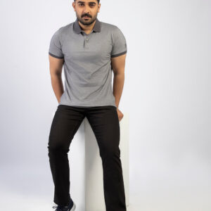 Mens Grey Yarn Dyed Polo