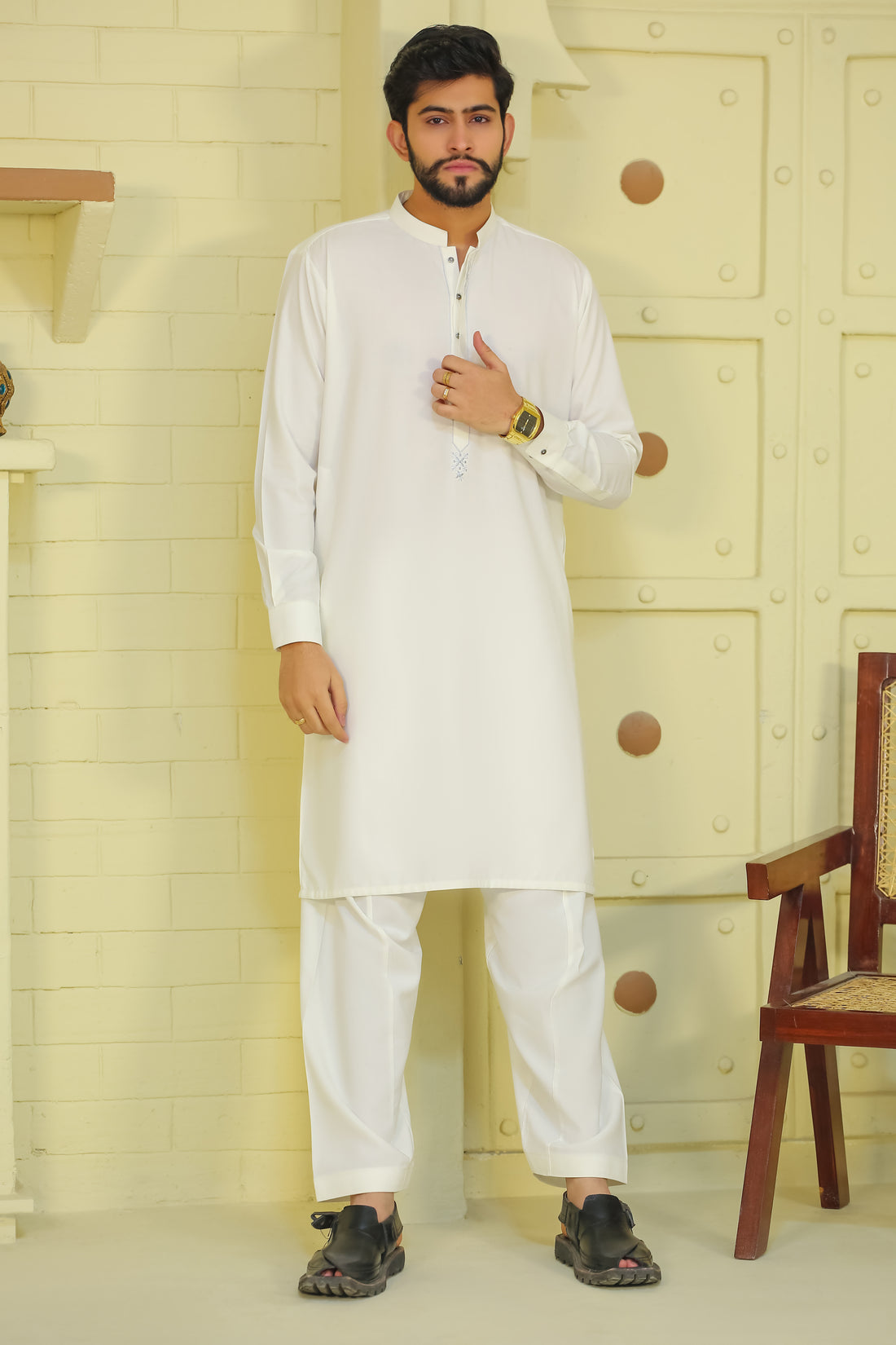 SKF25-002 White Kameez Shalwar - Image 3