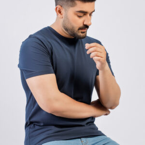Navy Blue Round Neck Plan t-shirt (Premium)