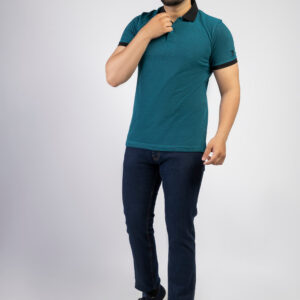 Mens Teal Yarn Dyed Polo