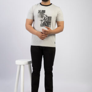 Light Grey Graphic Round Neck Plan t-shirt (Premium)