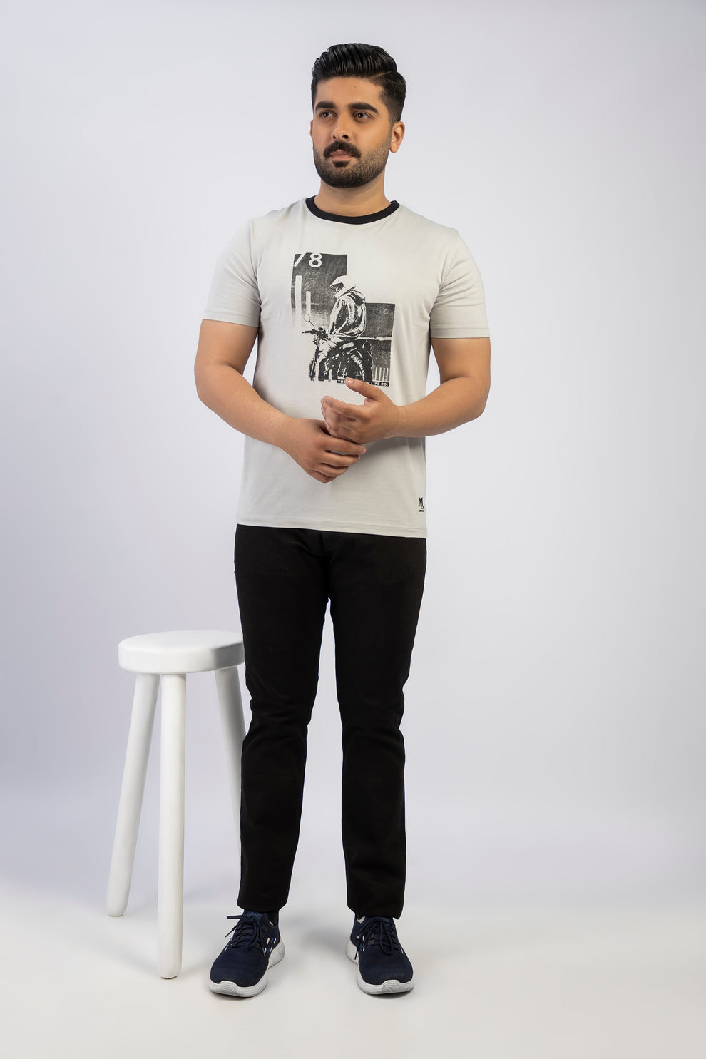 Light Grey Graphic Round Neck Plan t-shirt (Premium)