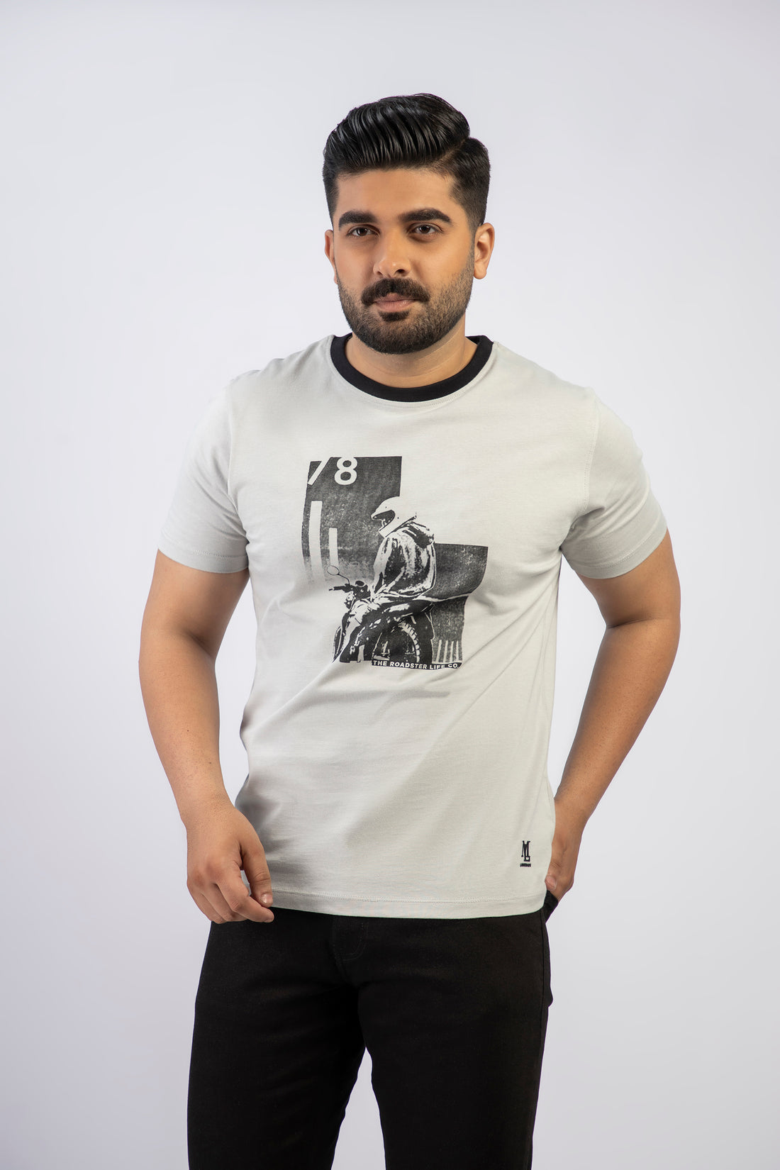 Light Grey Graphic Round Neck Plan t-shirt (Premium) - Image 2