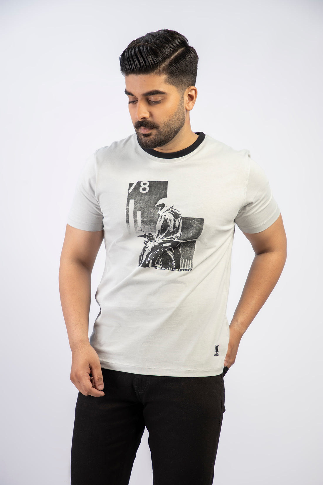 Light Grey Graphic Round Neck Plan t-shirt (Premium) - Image 3
