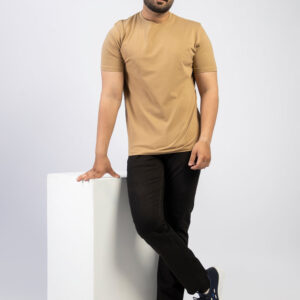 Khaki Round Neck Plan t-shirt (Premium)