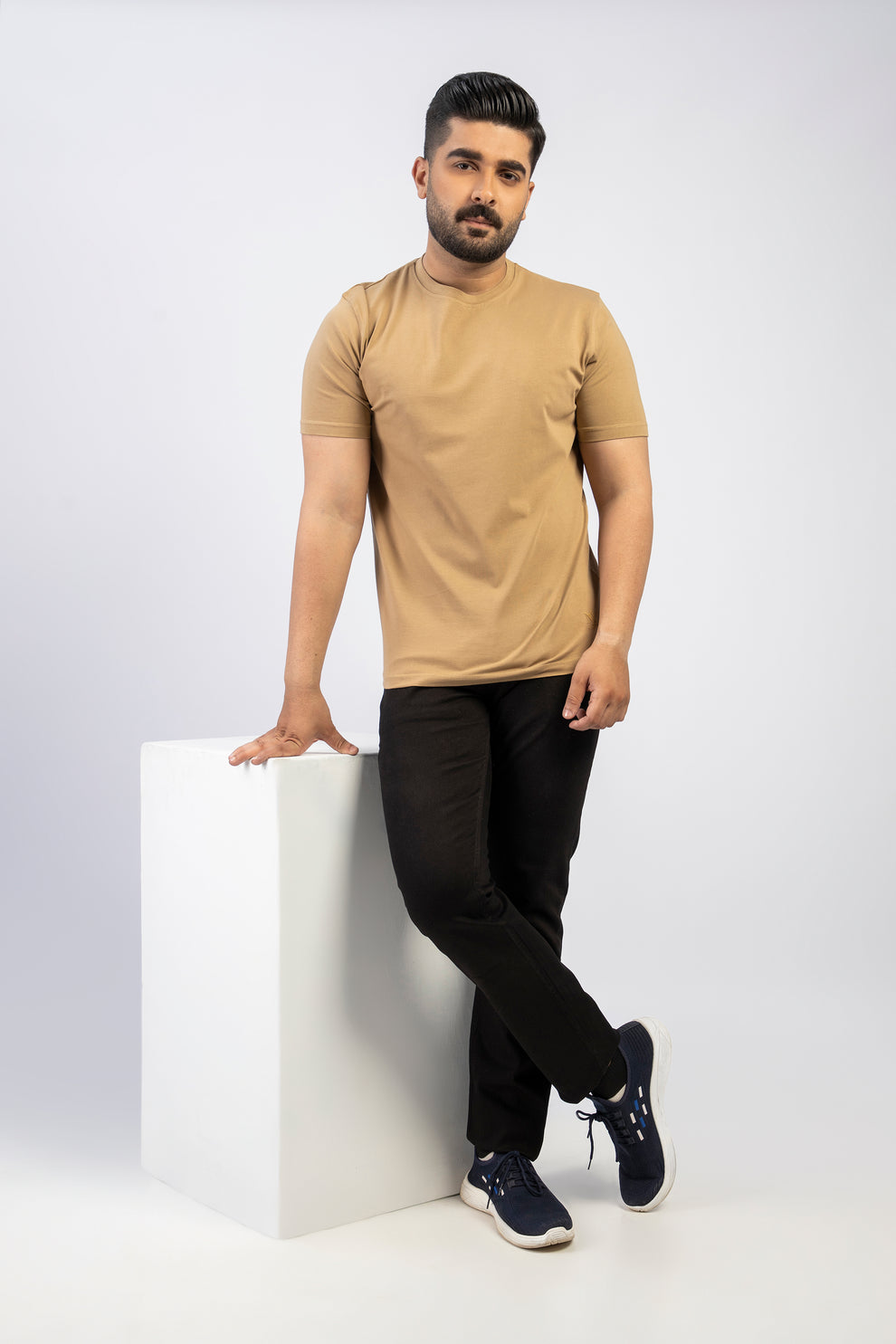 Khaki Round Neck Plan t-shirt (Premium)