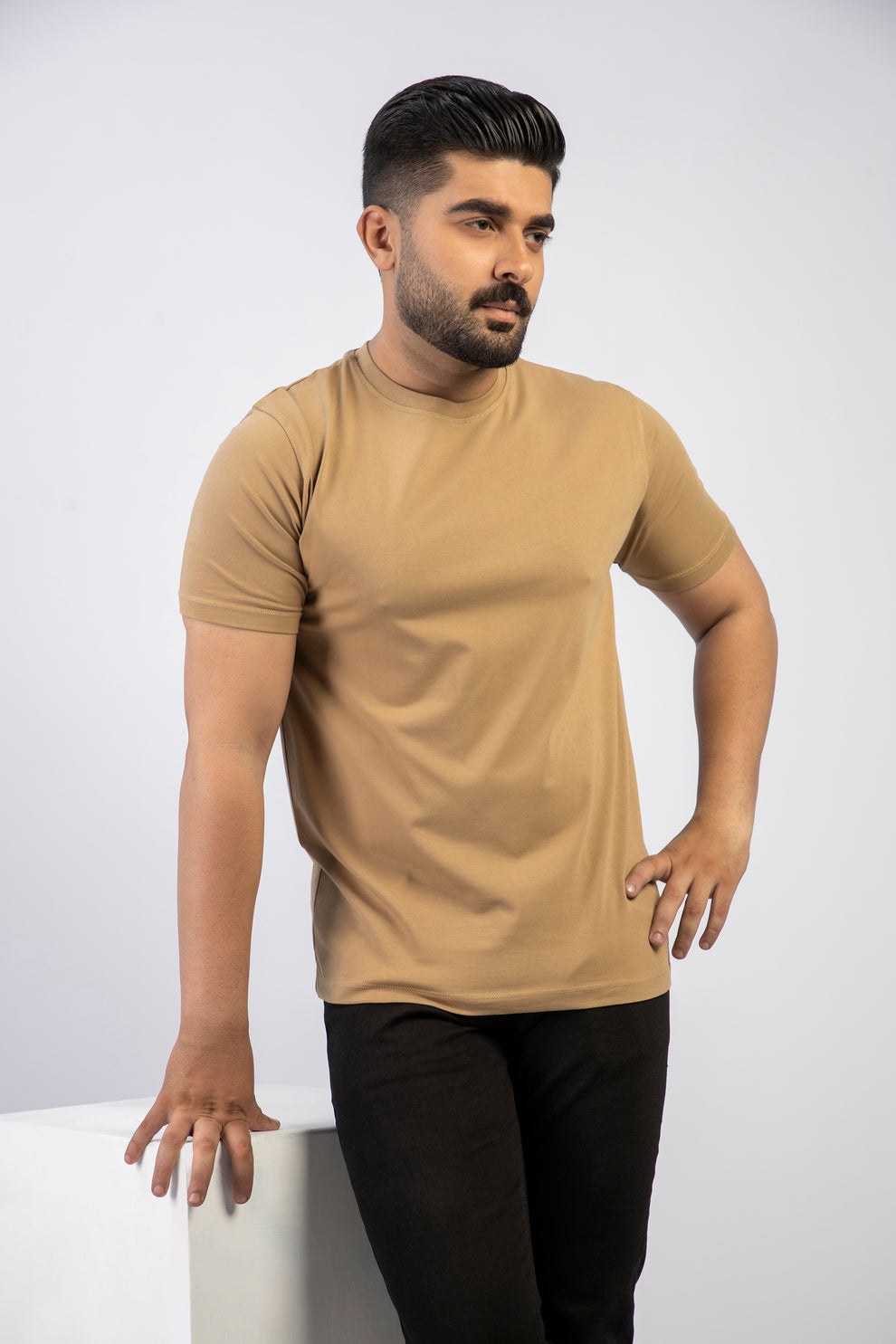 Khaki Round Neck Plan t-shirt (Premium) - Image 2