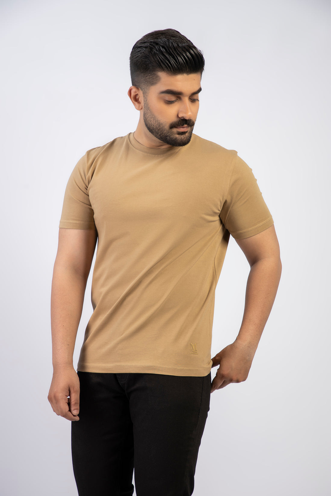 Khaki Round Neck Plan t-shirt (Premium) - Image 5