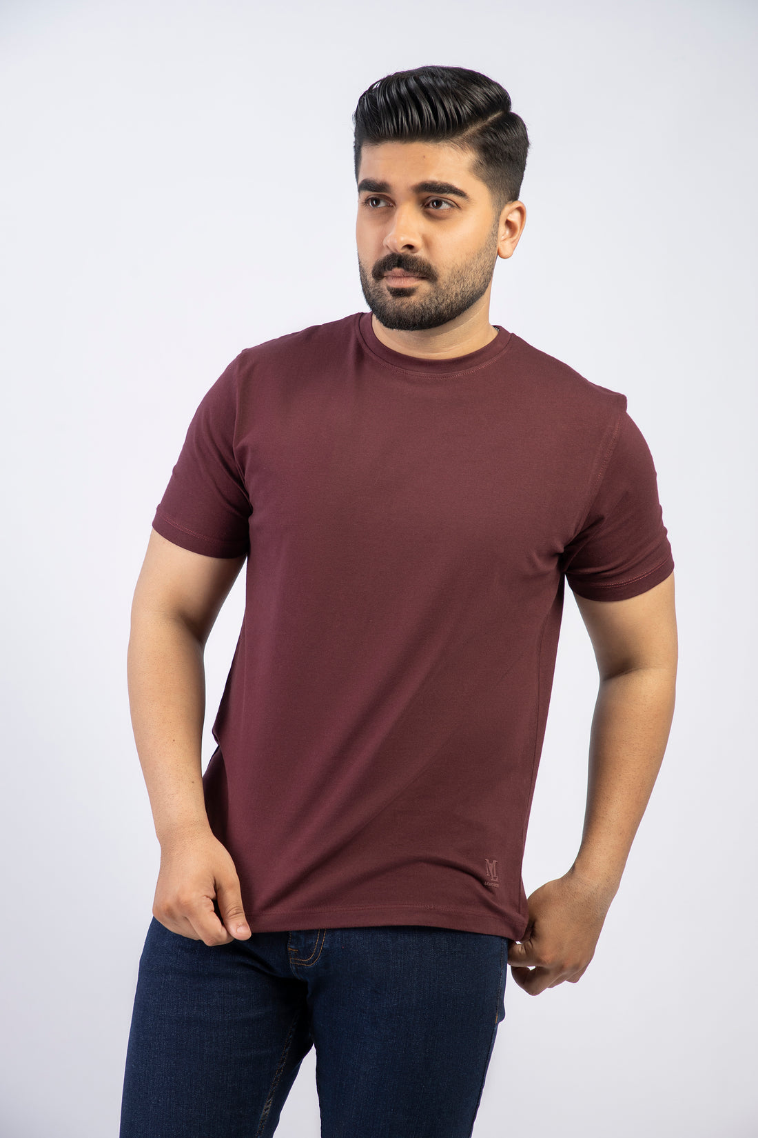 Maroon Round Neck Plan t-shirt (Premium) - Image 2