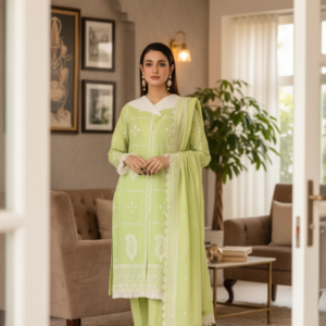 Saadia Ahmed LWSU-25CK301 ChikanKari Lime Green